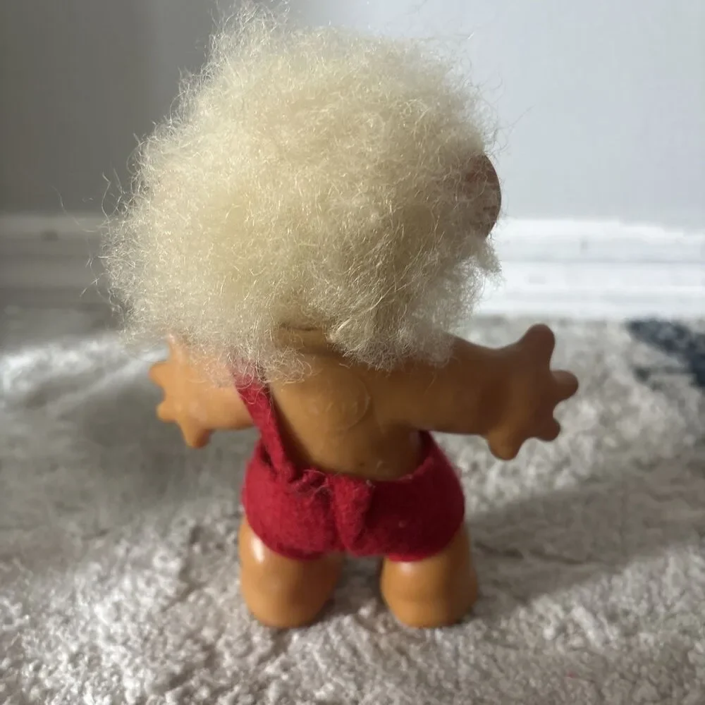 Vintage 1984 Dam Things Troll Doll 10 Inch Red Outfit White Fluffy Hair Roy